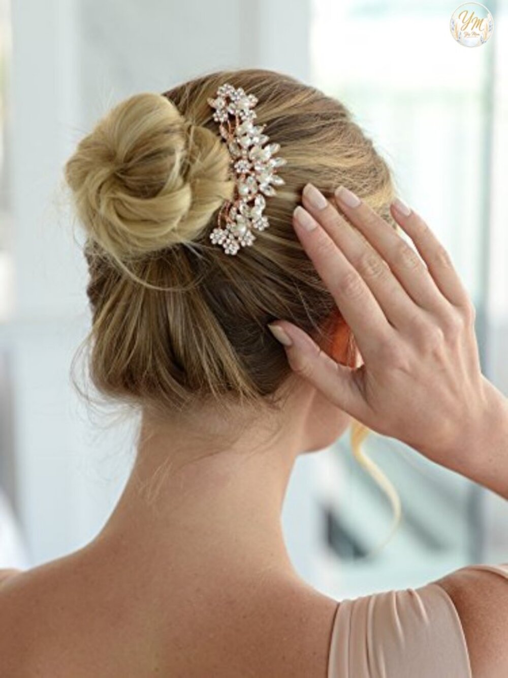 Vintage Bridal Hair Comb with Simulated Pearl Crystal Accents - Picture 3 of 6